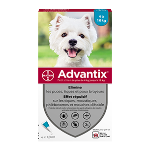 Advantix - Small Dog - von 4 kg bis 10 kg - 4 Pipetten von 1,0 ml - ELANCO - Produits-veto.com