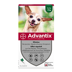 ADVANTIX - Très petit chien - 1,5 kg à 4 kg - 0,4 mL - 4 Pipettes - ELANCO