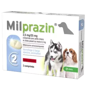 Milprazin Chiot et Petit chien - Vermifuge large spectre - 2,5/25 mg - KRKA