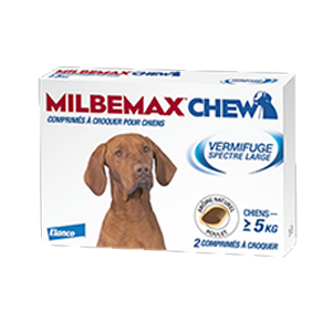 Milbemax Chew - Vermifuge - Chien - Plus de 5 kg - 2 Comprimés à croquer - ELANCO