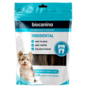 Triodental - Hygiène bucco-dentaire - Très Petits chiens - Jusqu'à 5 kg - 15 lamelles - BIOCANINA - Produits-veto.com