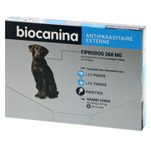 Fiprodog 268 mg - Antiparasitaire externe - Grands Chiens - 3 pipettes - Biocanina - Produits-veto.com