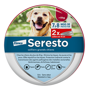 Seresto - Grand chien - Supérieur à 8 kg - Lot de 2 colliers - ELANCO - Produits-veto.com